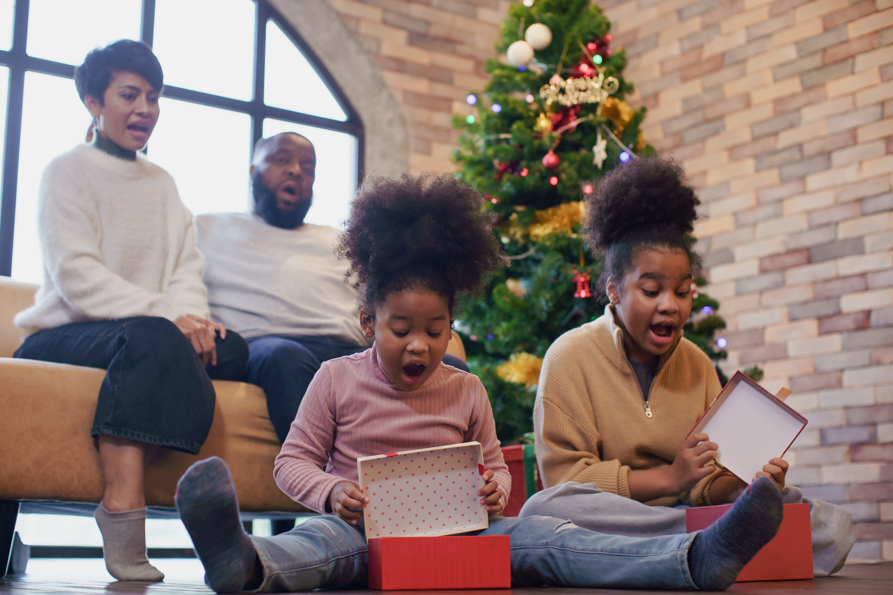 Kids Opening Christmas Gifts